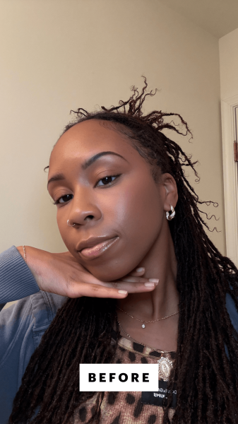 Taylor before using the Lashify Whisper Light Bond