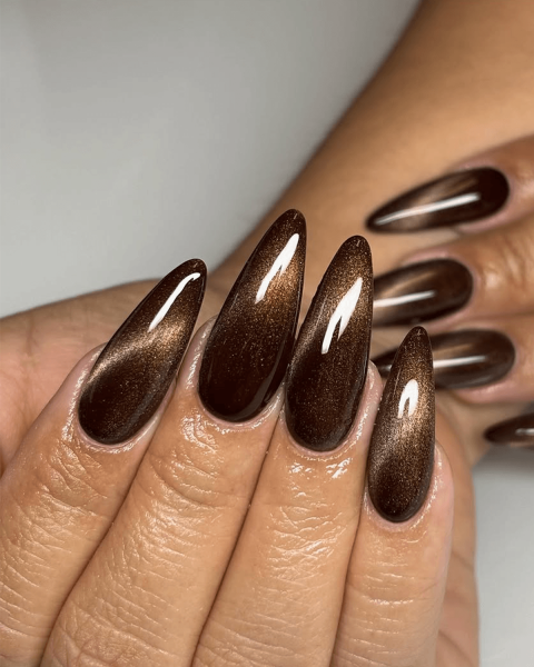 Brown cateye nails