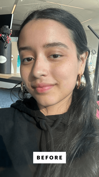 Rengifo before applying the Clinique Pop Lip Cheek Oil in Black Honey to her lips and cheeks.