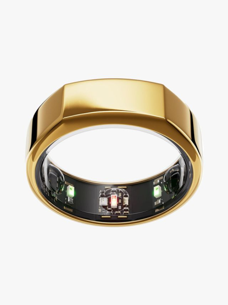 Oura Ring Gen3 Heritage gold fitness tracker ring on light gray background