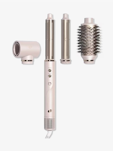 T3 Aire 360 rose gold multi-styler with attachments on light gray background